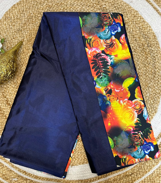 Fancy Party wear Satin Sari Indian Casual Navy blue Saree S92