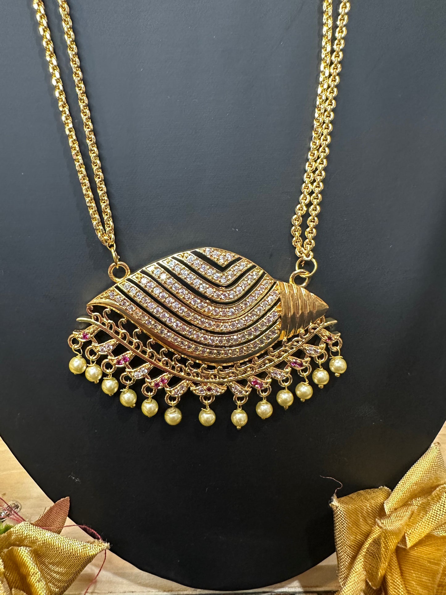 Impon Indian Necklace Pink Sanku Conch Pathakkam Haram N20