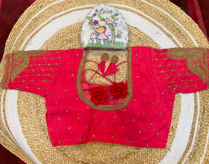 40” Bridal Aari hand Worked Sari Blouse Indian Top Choli Silk Red B38