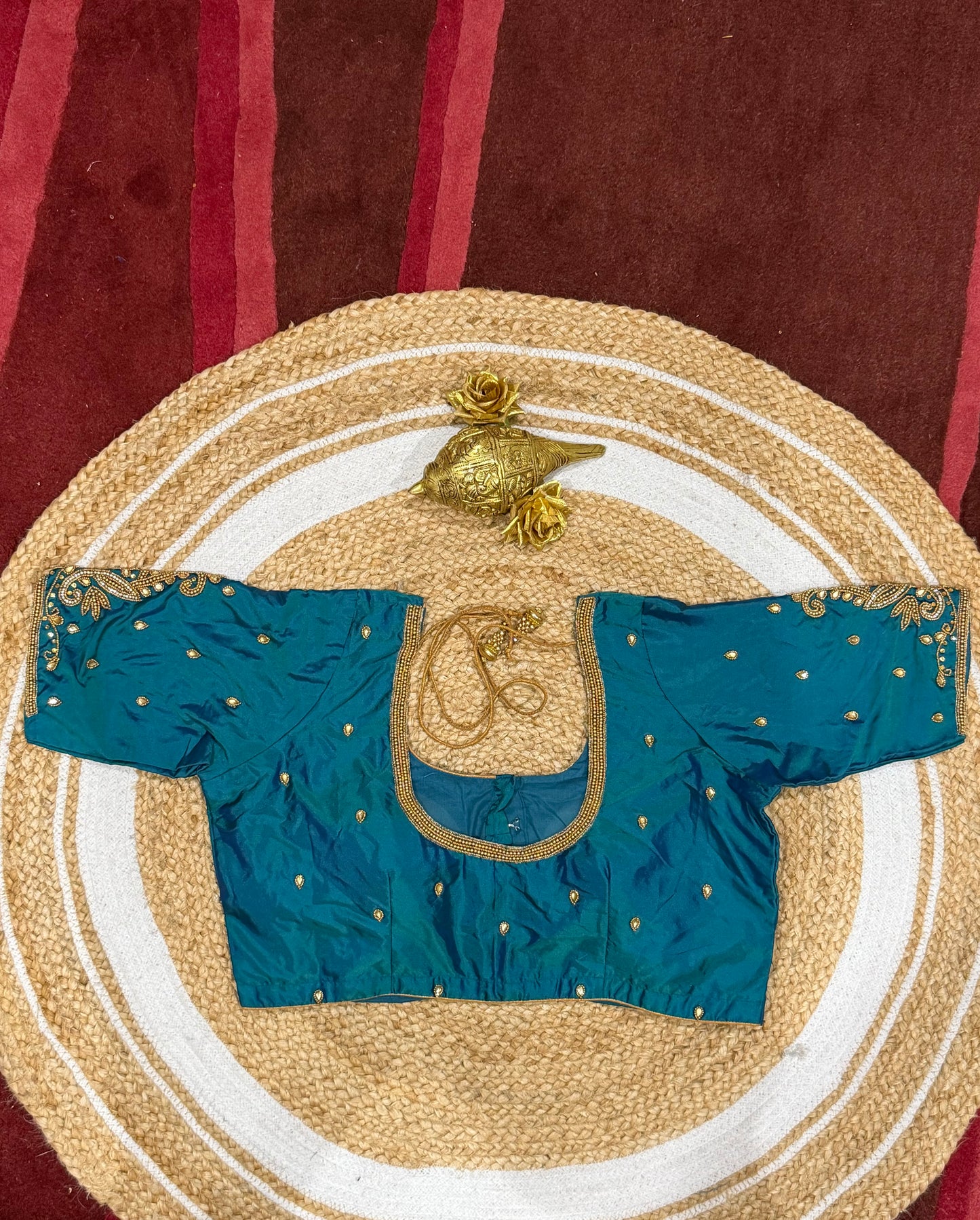 42” XL Size 12 size Aari Worked Sari Blouse Indian Saree Top Blue B171