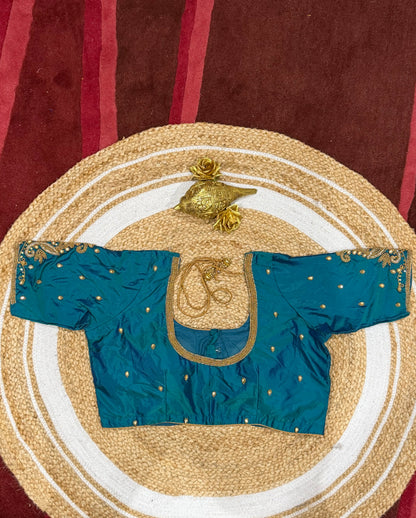 42” XL Size 12 size Aari Worked Sari Blouse Indian Saree Top Blue B171