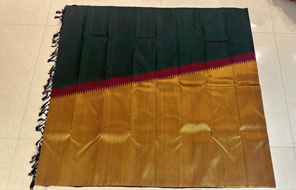 Raising Border Kanchipuram Pure Silk Saree Maroon & Green Kanjivaram Sari| SPK139