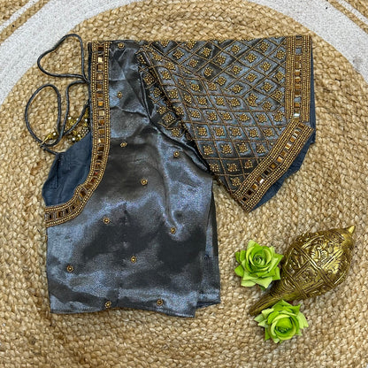 38” M Size 8 Aari Worked Sari Blouse Indian Saree Top Grey B291