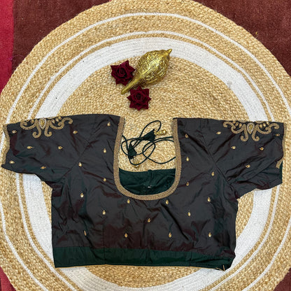 44” Size 14 Aari Sari Blouse Indian Saree Top Silk Deep Green B251