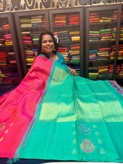 Kanchipuram Pure Silk Saree Bridal Kanjivaram Sari SPK296