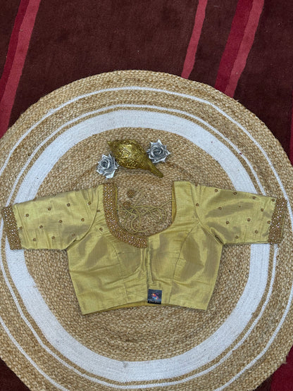 34” XS Aari Worked Sari Blouse Indian Saree Top Silk Gold B104