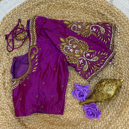 36” Small size Aari Worked Sari Blouse Indian Saree Magenta/Purple B211