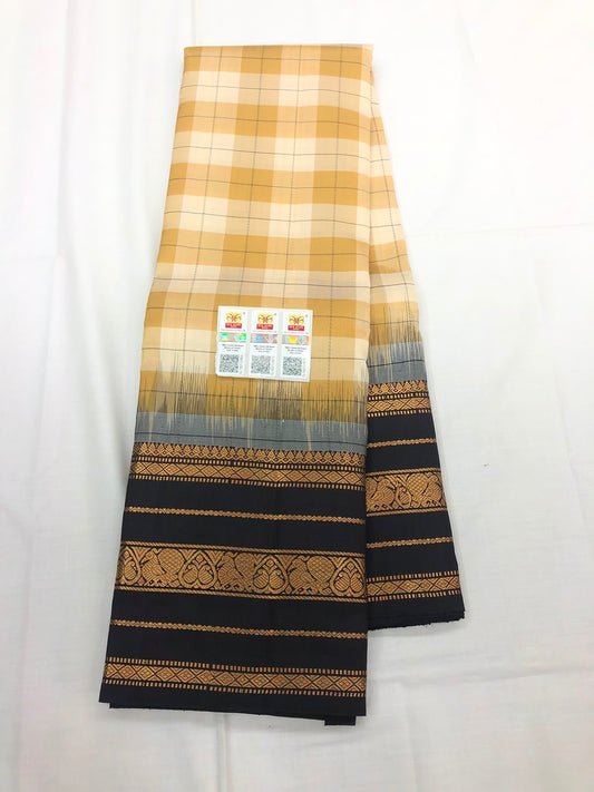 Vintage Kanchipuram Pure Silk Saree Indian Checkered Kanjivaram Sari SPK324