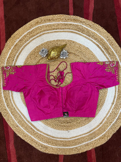 44” Size 14 Aari Worked Sari Blouse Indian Saree Top Silk Pink B133