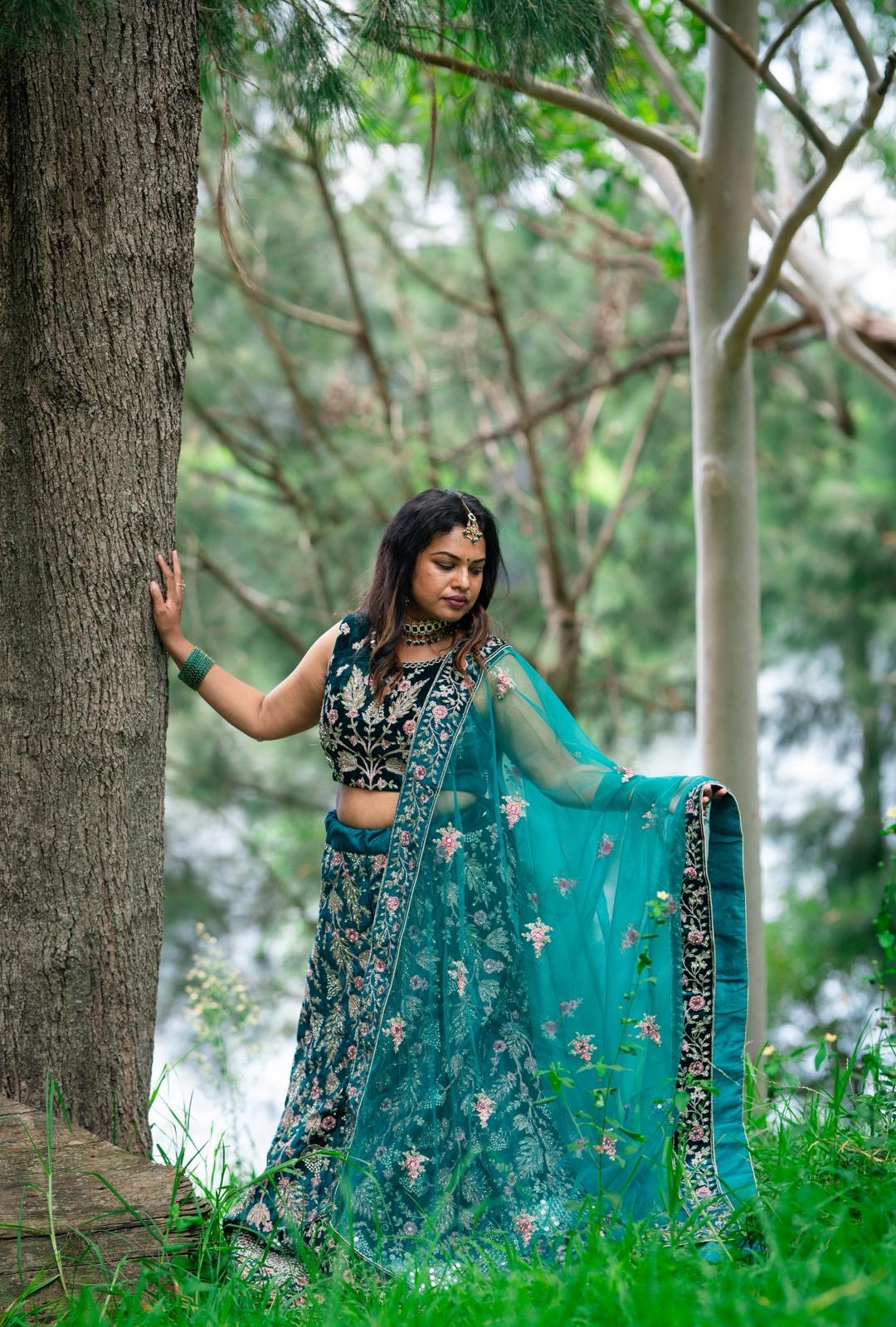 Medium 38” with margin Indian Lehenga Green Velvet Lehnga L4