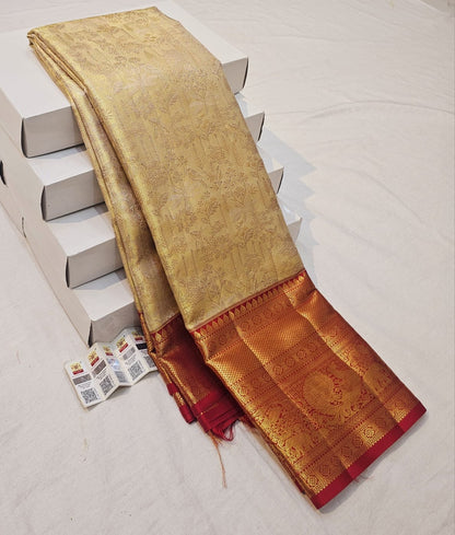 Kanchipuram Pure Silk Saree Bridal cream Kanjivaram Sari SPK247