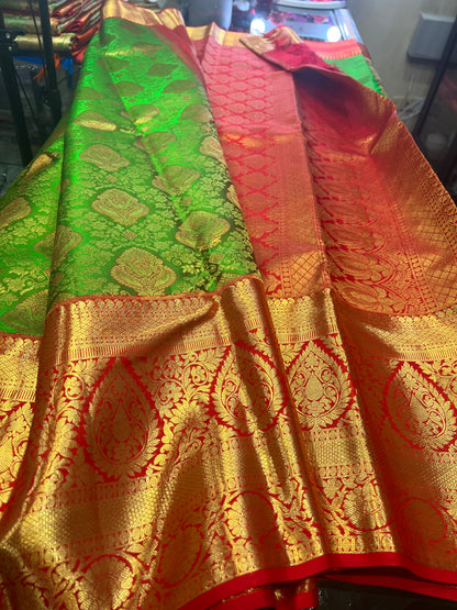 Bridal Kanchipuram Pure Silk Saree Green Kanjivaram Sari| SPK170