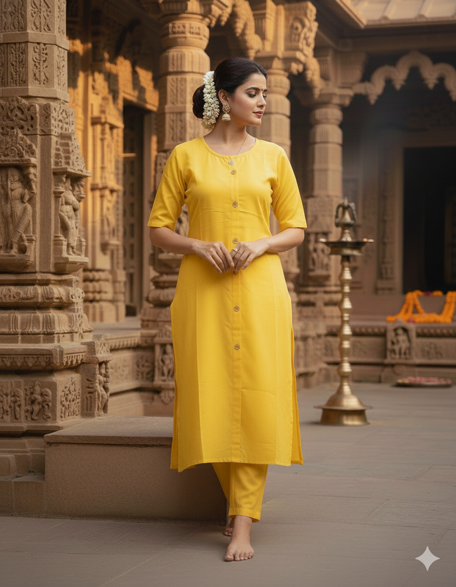 Indian Ladies Temple Pooja Outfit Yellow Salwar Kameez Suit SS29