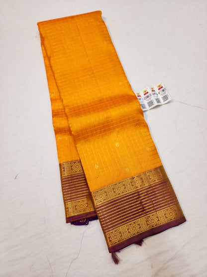 Kanchipuram Pure Silk Saree Bridal Yellow Kanjivaram Sari SPK253