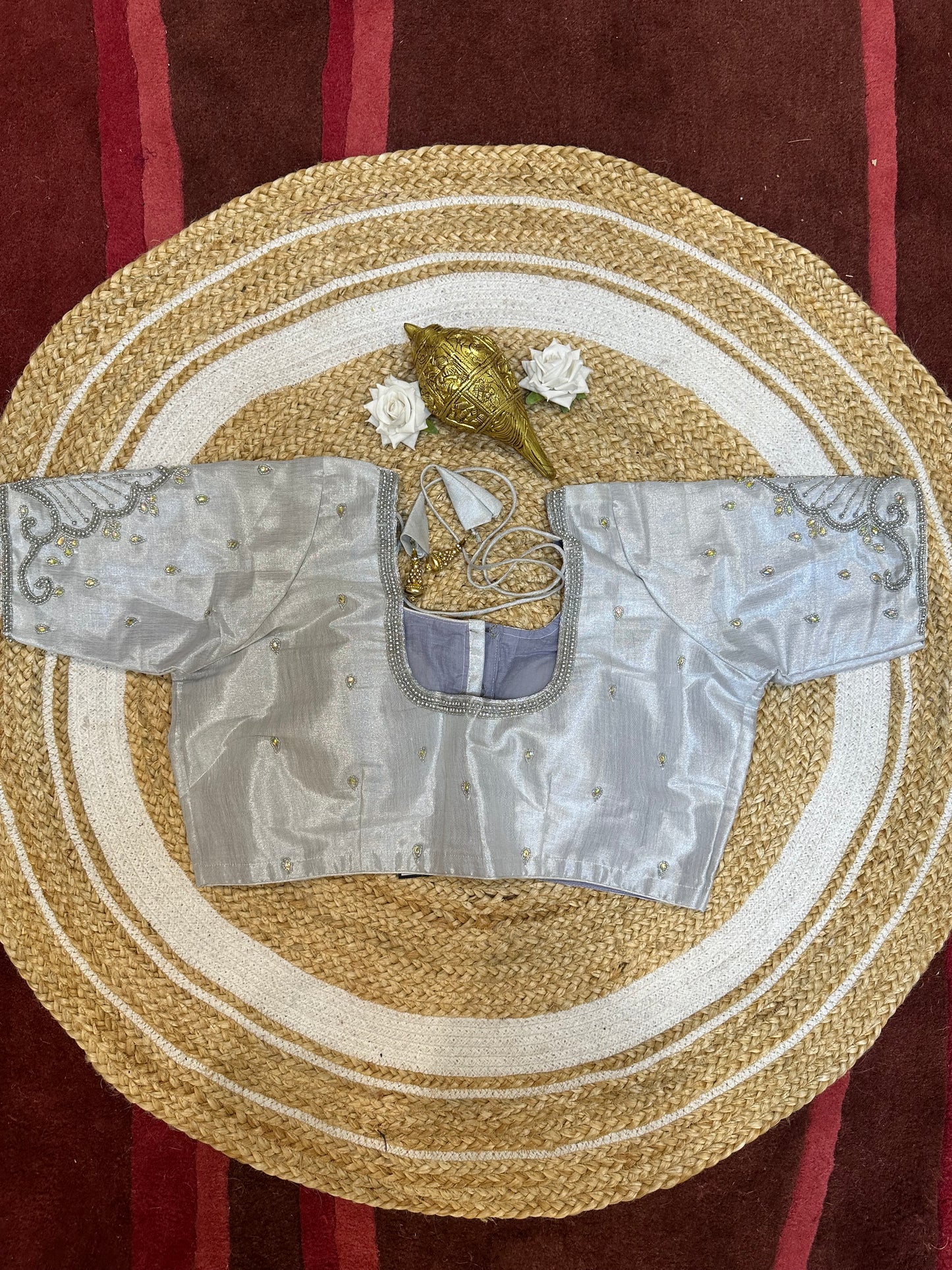 50” Size 20 Aari hand Worked Sari Blouse Indian Saree Top Choli Silk B47