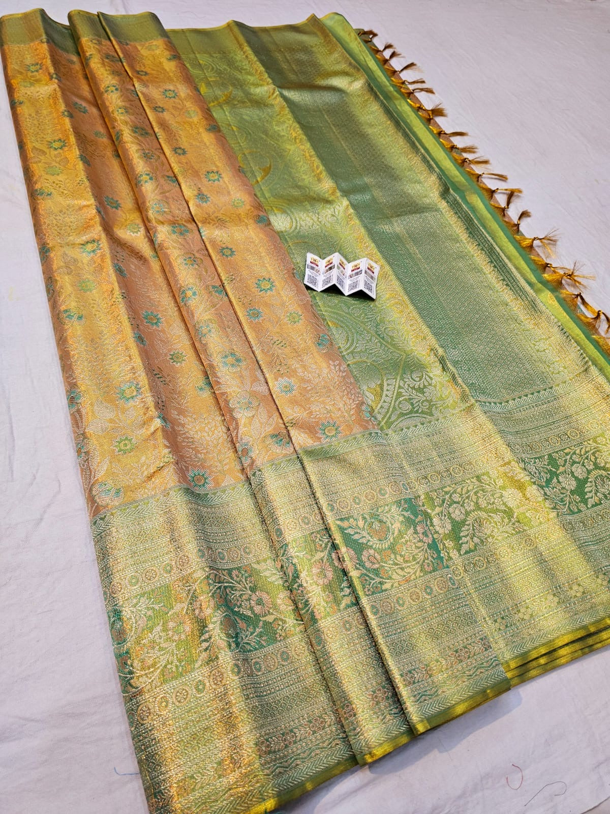 Kanchipuram Pure Silk Saree Bridal Gold Pista Kanjivaram Sari SPK290