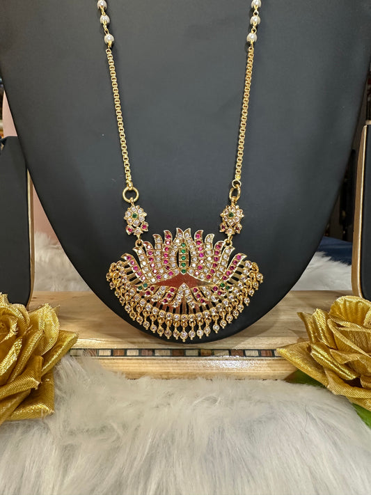 Impon Indian Necklace Multi Lotus Pathakkam Haram Wedding Jewellery N33