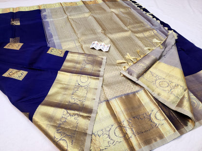 Kanchipuram Pure Silk Saree Bridal Blue Kanjivaram Sari SPK250