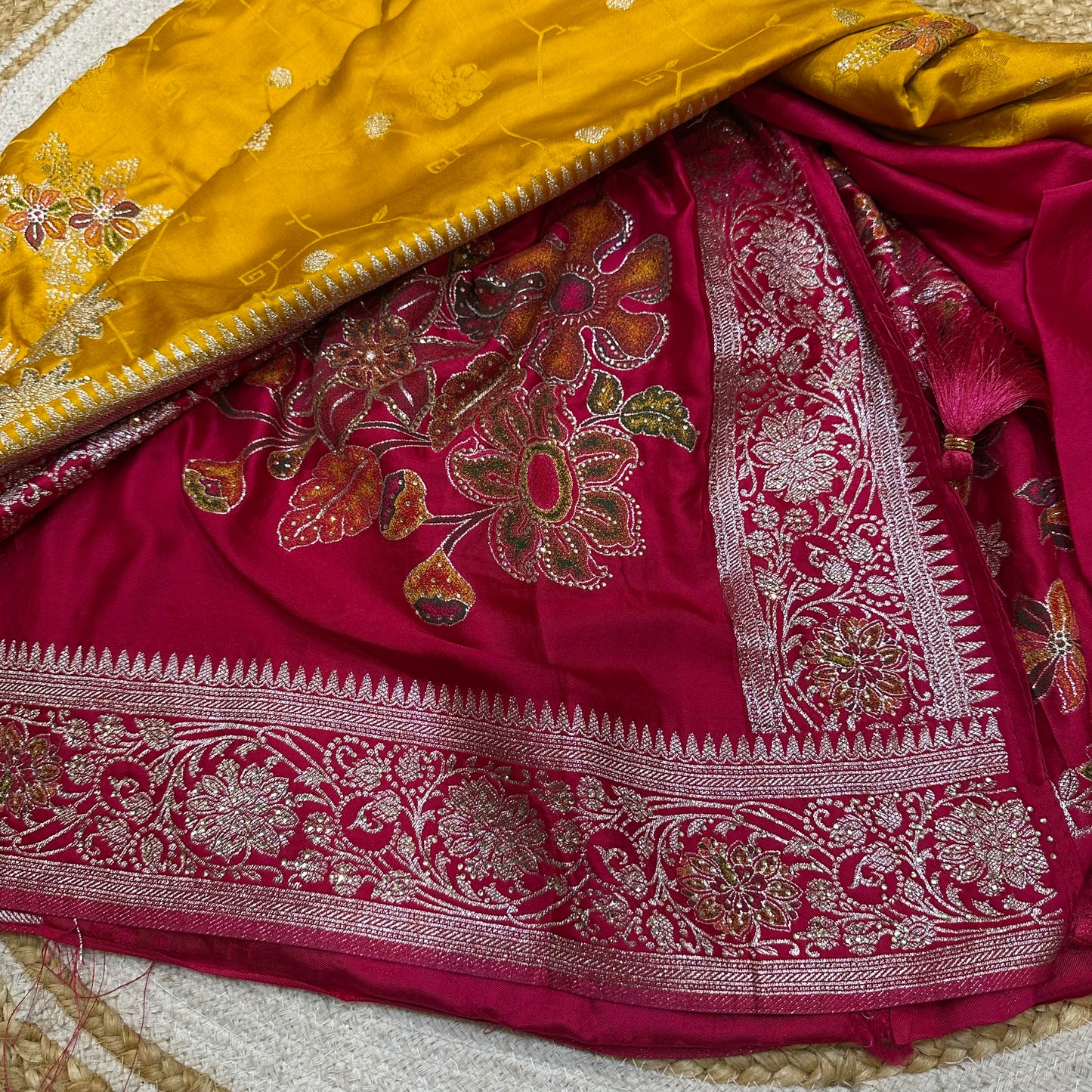 Blue Pink Sari Indian Fancy Stonework Party wear Silk Saree S145