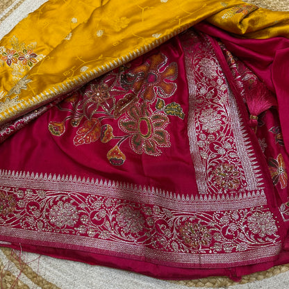 Blue Pink Sari Indian Fancy Stonework Party wear Silk Saree S145