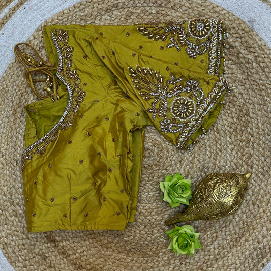 38” M Size 8 Aari Worked Sari Blouse Indian Saree Mehendi Green B310