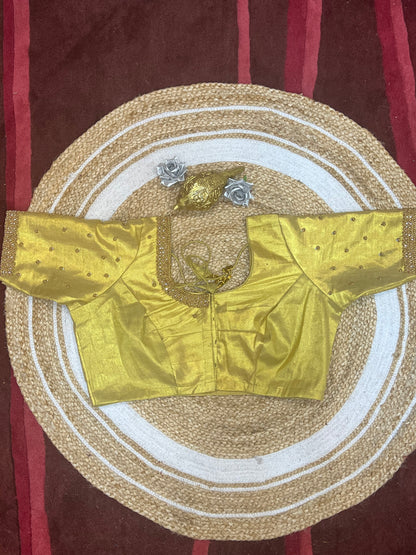 48” Size 18 Aari Worked Sari Blouse Indian Saree Top Silk Gold B127