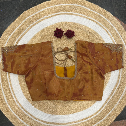 46” Size 16 Aari Worked Sari Blouse Indian Saree Top Silk Orangish Copper B417