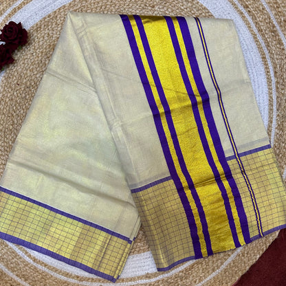 Red Kerala Vishu Sari Indian Cream Tissue Saree C35 - Col 7