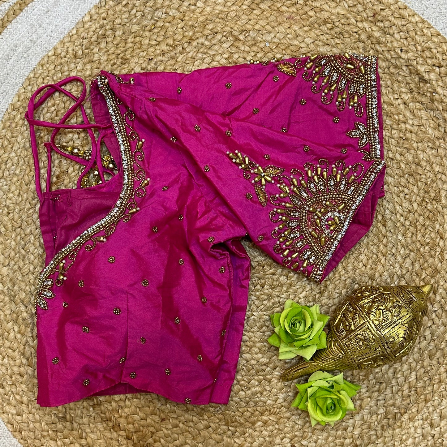 38” M Size 8 Aari Worked Sari Blouse Indian Saree Top Hot Pink B299