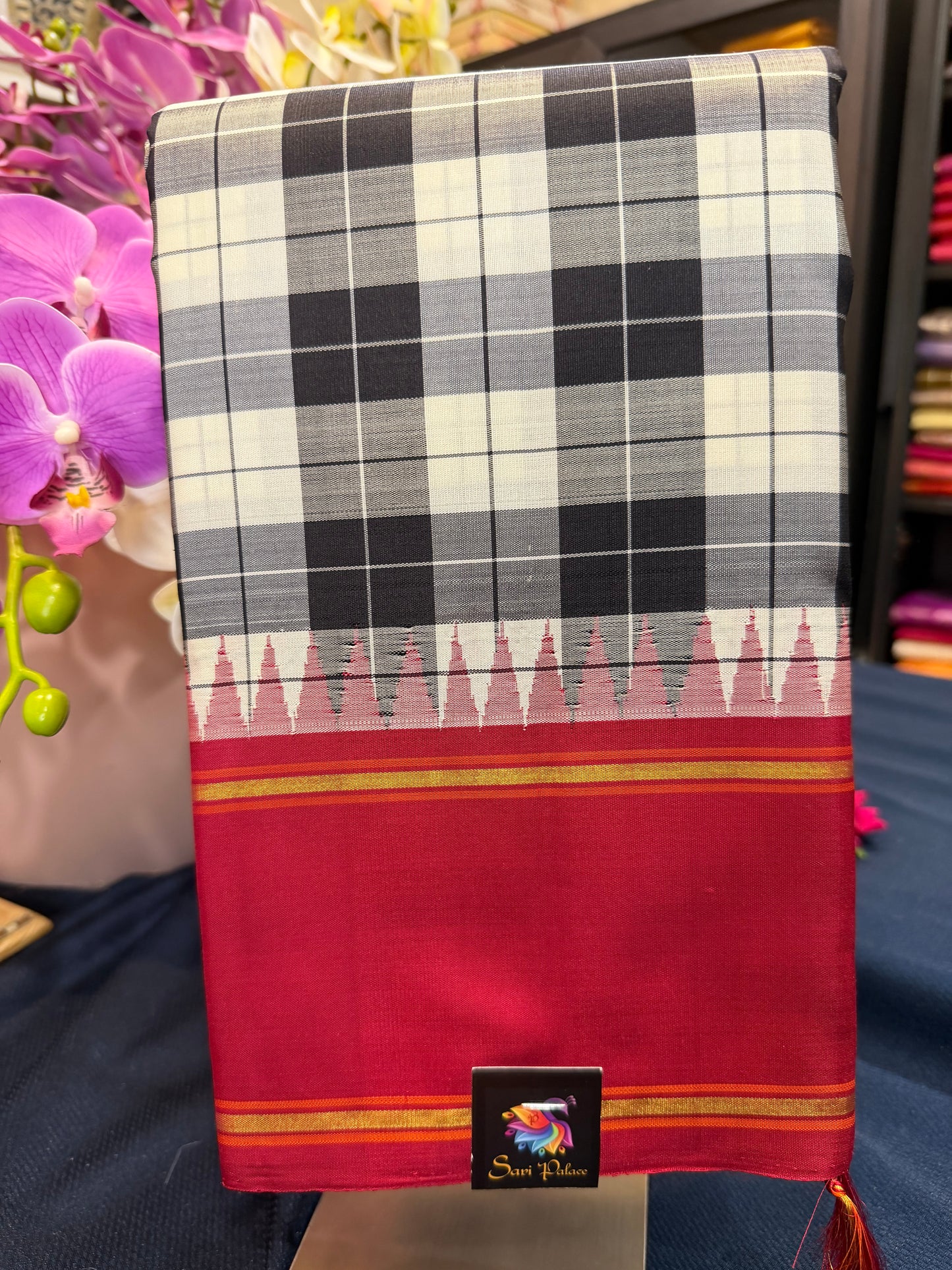 2g Gold Kanchipuram Pure Silk Saree checkered Kanjivaram Sari| SPK077