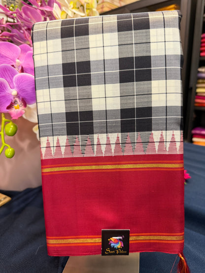 2g Gold Kanchipuram Pure Silk Saree checkered Kanjivaram Sari| SPK077