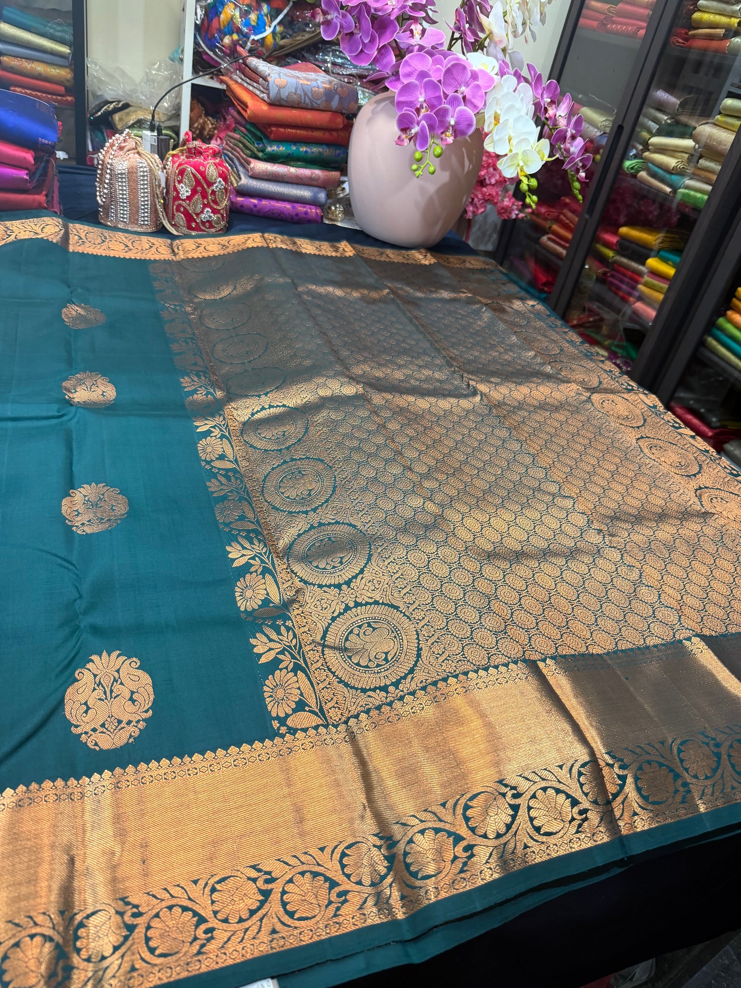 Kanchipuram Pure Silk Saree Green Kanjivaram Sari SPK230