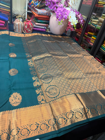 Kanchipuram Pure Silk Saree Green Kanjivaram Sari SPK230