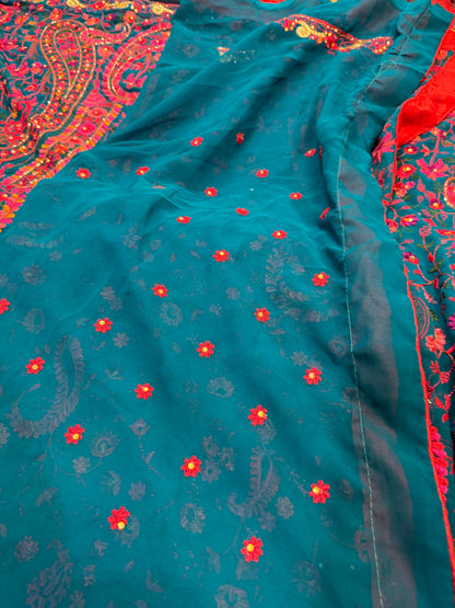 Sari Indian Fancy Party wear Kashmiri Georgette Teal Blue Saree SAR10