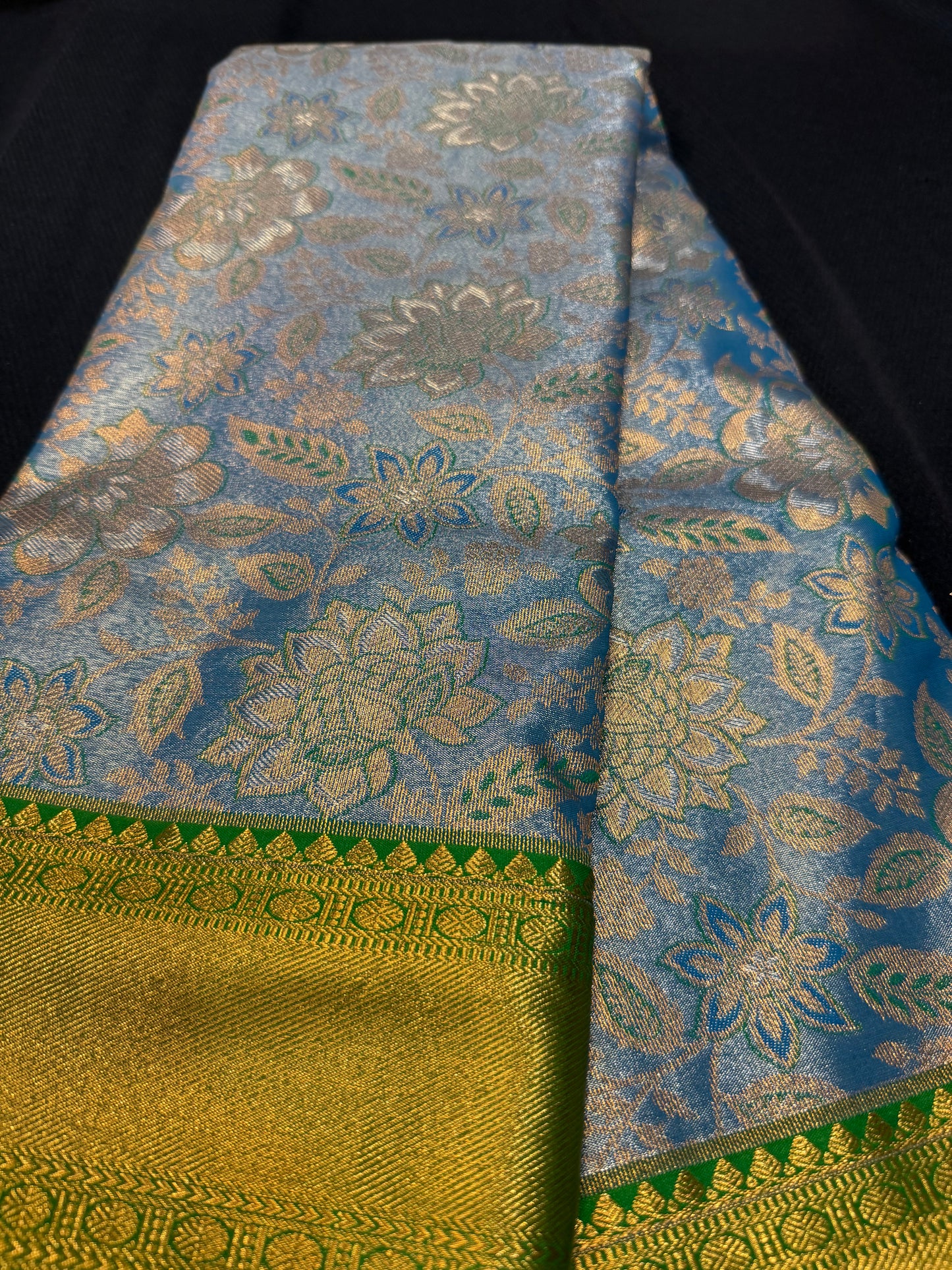 Semi Silk Indian Bridal Tissue Kanjivaram / Kanchipuram Sari Blue Saree SEMI1