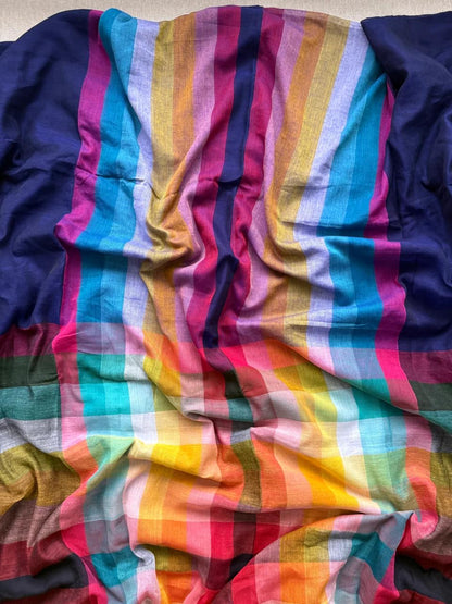 MUL Cotton White Rainbow Sari Indian casual Saree C25