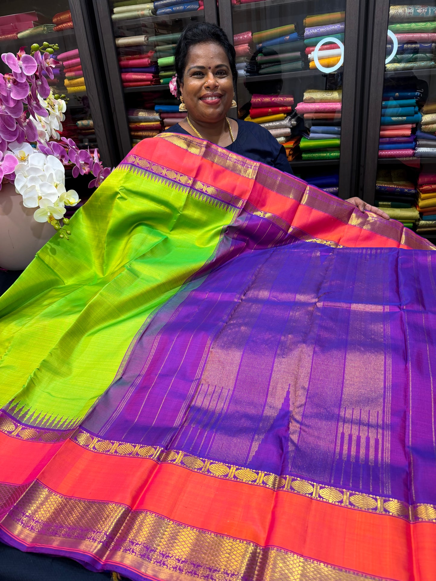 Retta Petta Kanchipuram Pure Silk Saree Bridal Kanjivaram Sari SPK294