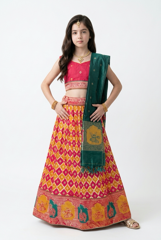 28” Size Age 6 Pink Indian Lehenga Pavadai Sattai Skirt Top G78 Col 3