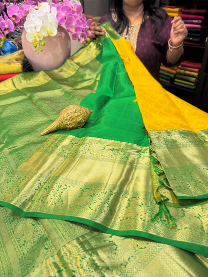 Korvai Kanchipuram Pure Silk Saree Bridal Kanjivaram Sari SPK240