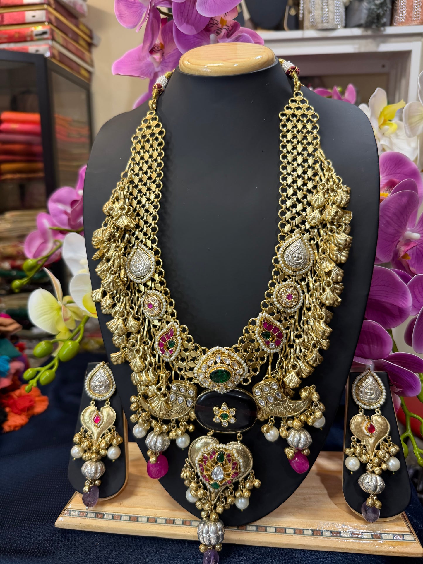 Handmade Brass Necklace with Silver polish Indian Tribal Multi Jewellery N96