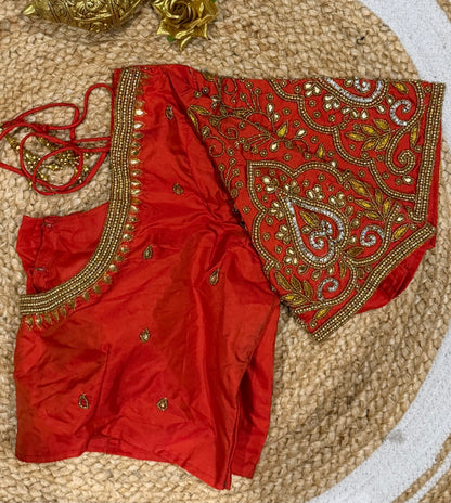 42” XL Size 12 size Aari Worked Sari Blouse Indian Saree Top Red B163