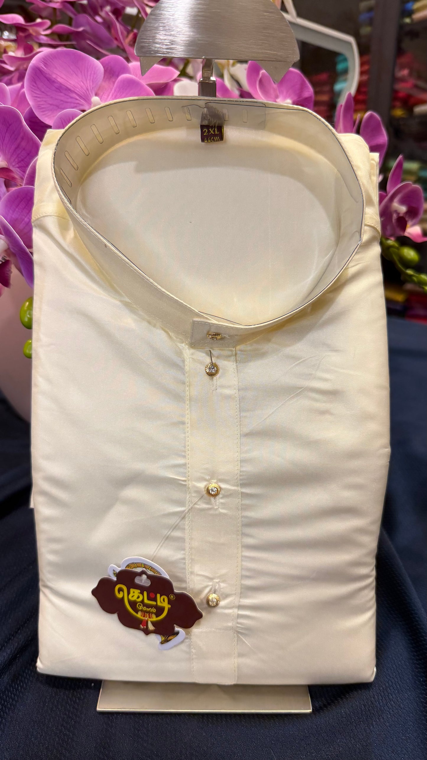 48” 4XL Men’s Kurta Top Cream Silk Shirt Bollywood Indian M3
