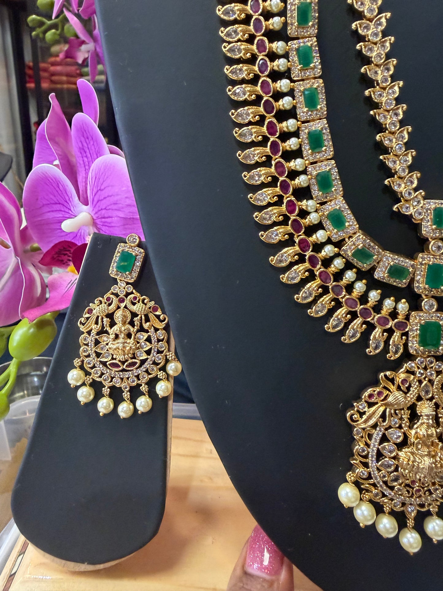 Indian Brass Necklace & Earrings Jewellery Set Haram N63