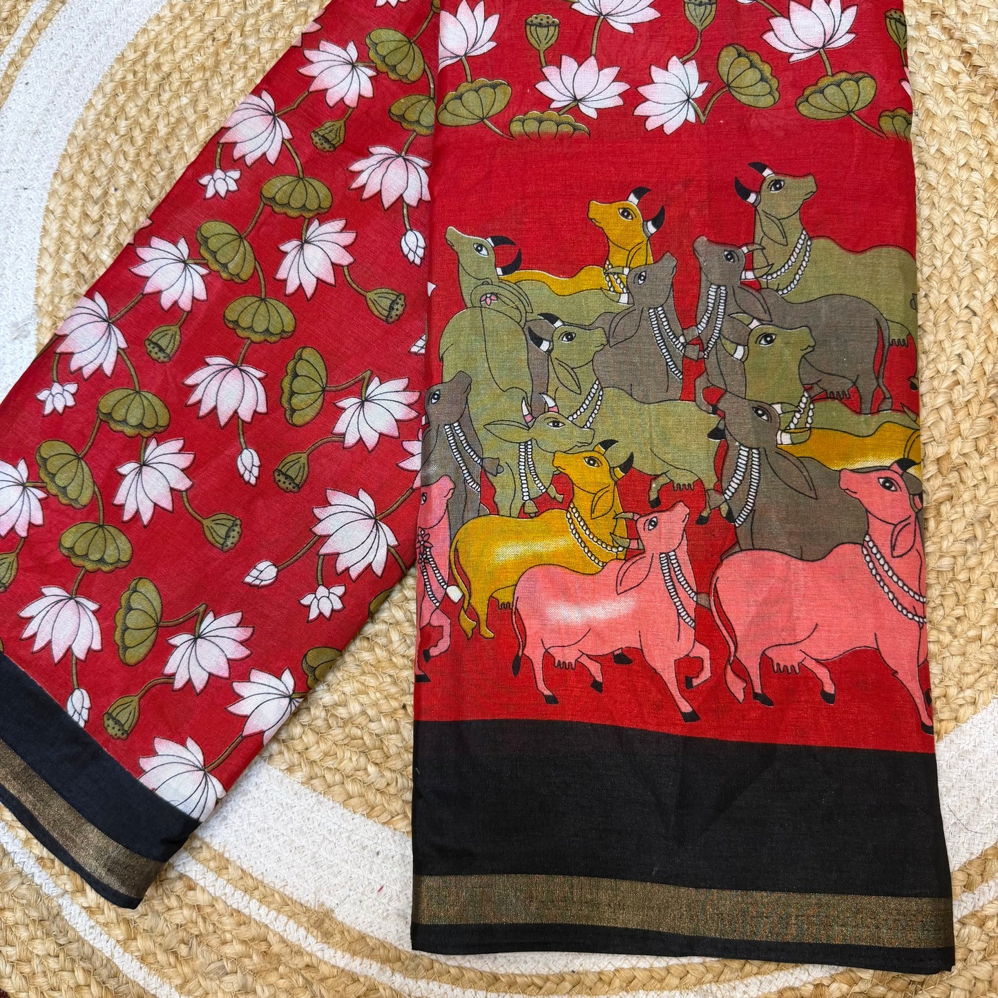 Green Indian Casual wear Saree Kalamkari Printed Sari S143