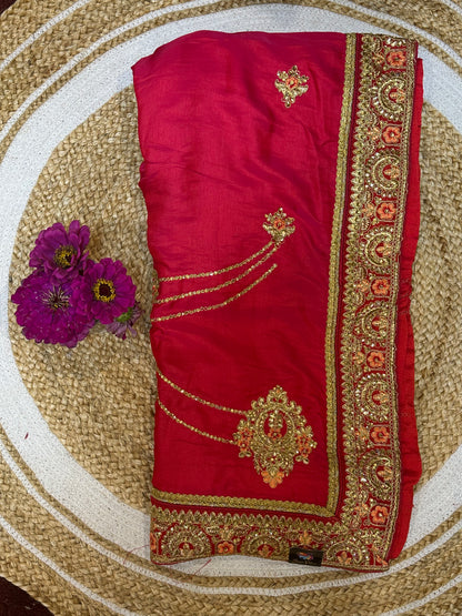 Reddish Pink Fancy Party Sari Indian Saree S38