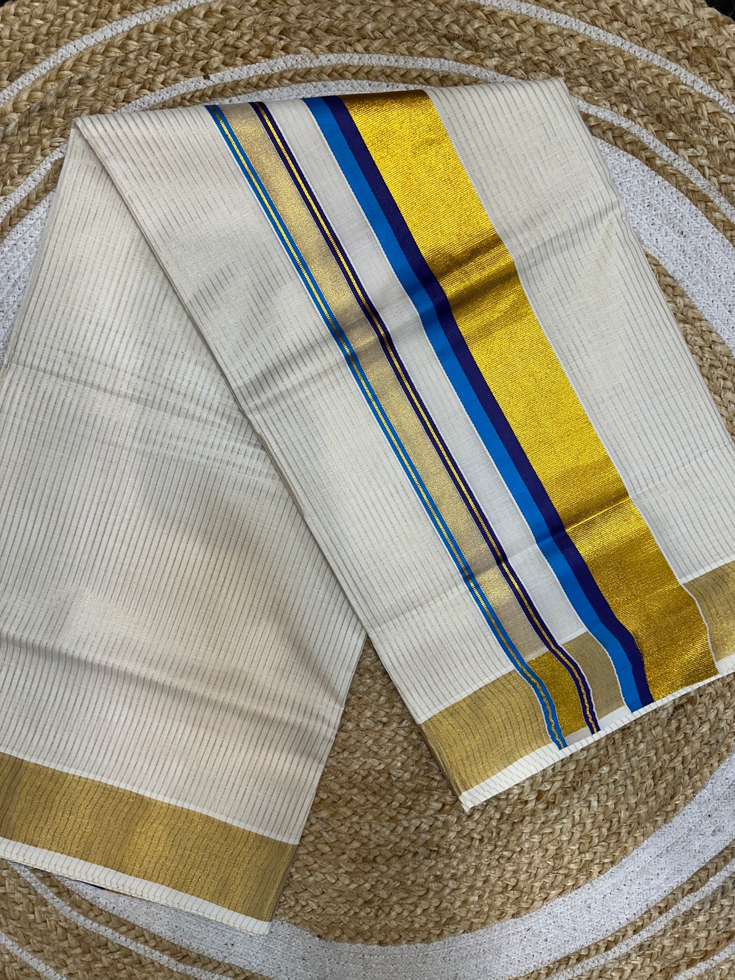 Kerala Vishu Sari Indian hand Printed Kasavu Onam Saree C21 Col 3