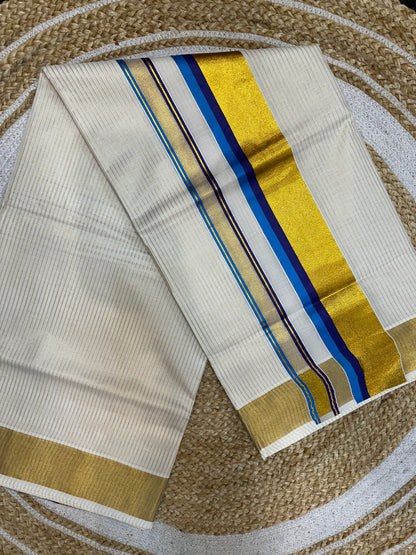 Kerala Vishu Sari Indian hand Printed Kasavu Onam Saree C21 Col 3