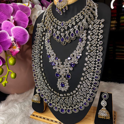 AD Bluish Purple and Silver Indian Bridal Necklace Haram set N37