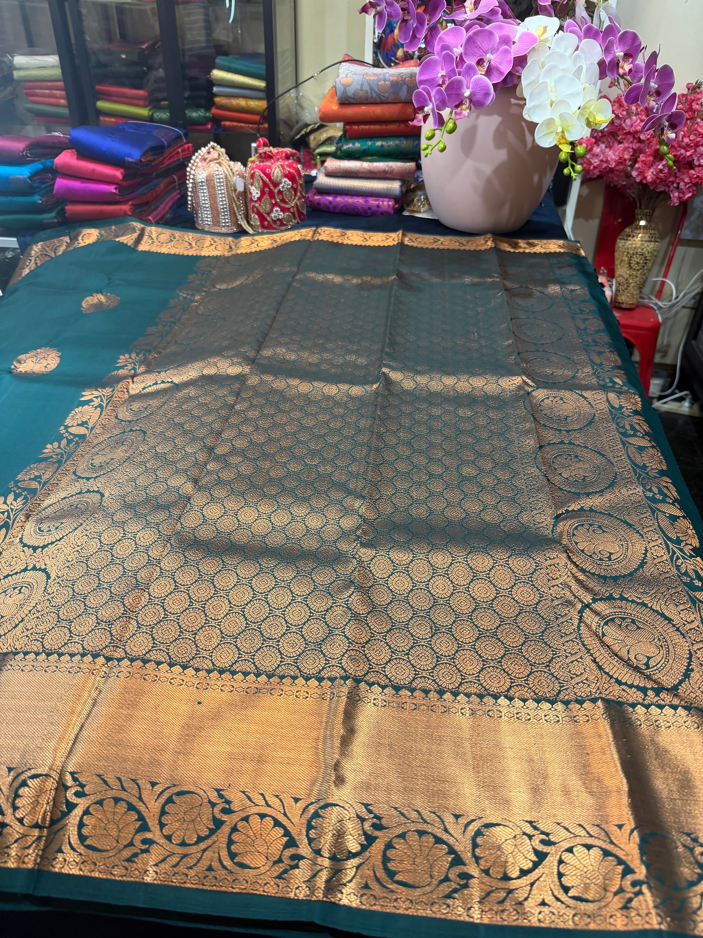 Kanchipuram Pure Silk Saree Green Kanjivaram Sari SPK230