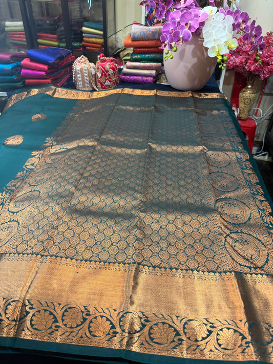 Kanchipuram Pure Silk Saree Green Kanjivaram Sari SPK230